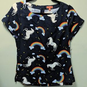 NWT Delightful Demeanor navy unicorn top